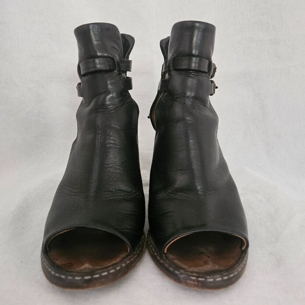 Buttero Peep Toe Leather Ankle Booties Black - Size 37